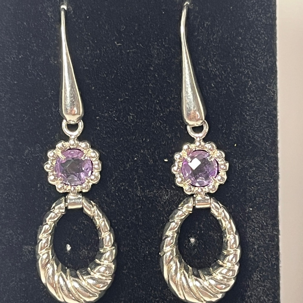 Elegant Sterling Silver/18k and Amethyst Earrings